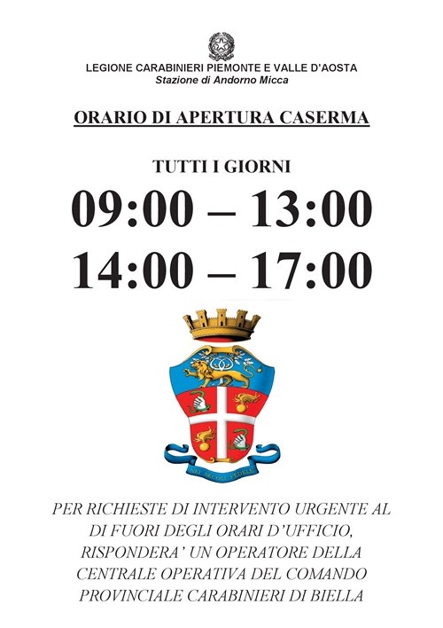 Orari Carabinieri d'Andono Micca